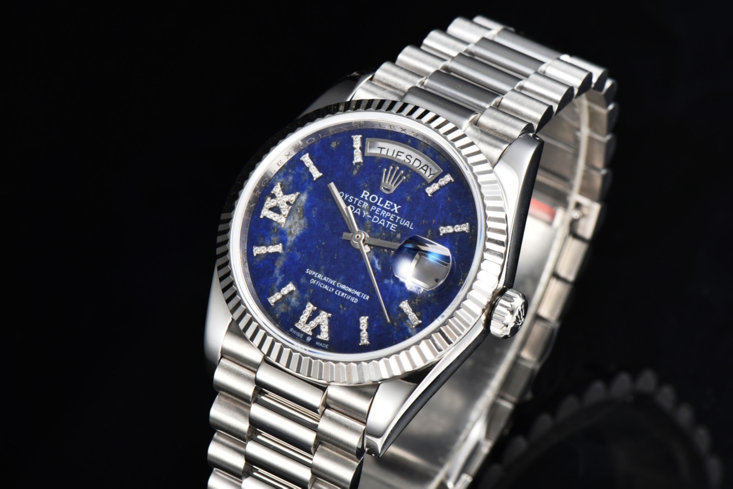 Rolex Day-Date 36 Hidden 6 Diamond Roman Markers | CS Factory Natural Gemstone Dial 904L Steel Watch