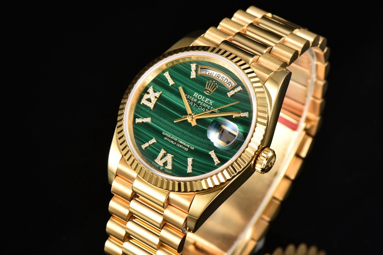 Rolex Day-Date 36 Hidden 6 Diamond Roman Markers | CS Factory Natural Gemstone Dial 904L Steel Watch