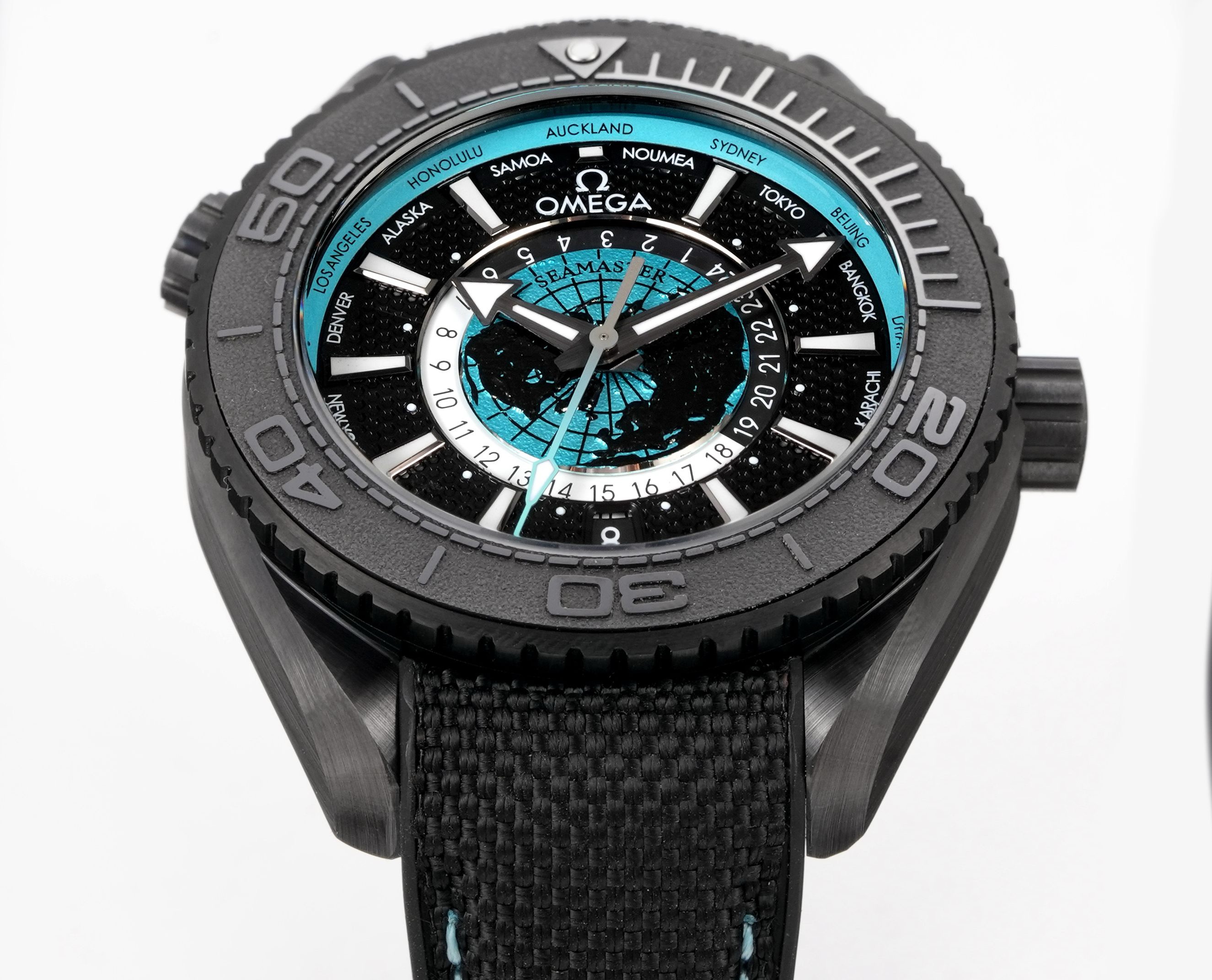 OMEGA Seamaster Planet Ocean 600M Worldtimer Full Black Ceramic Dive Watch