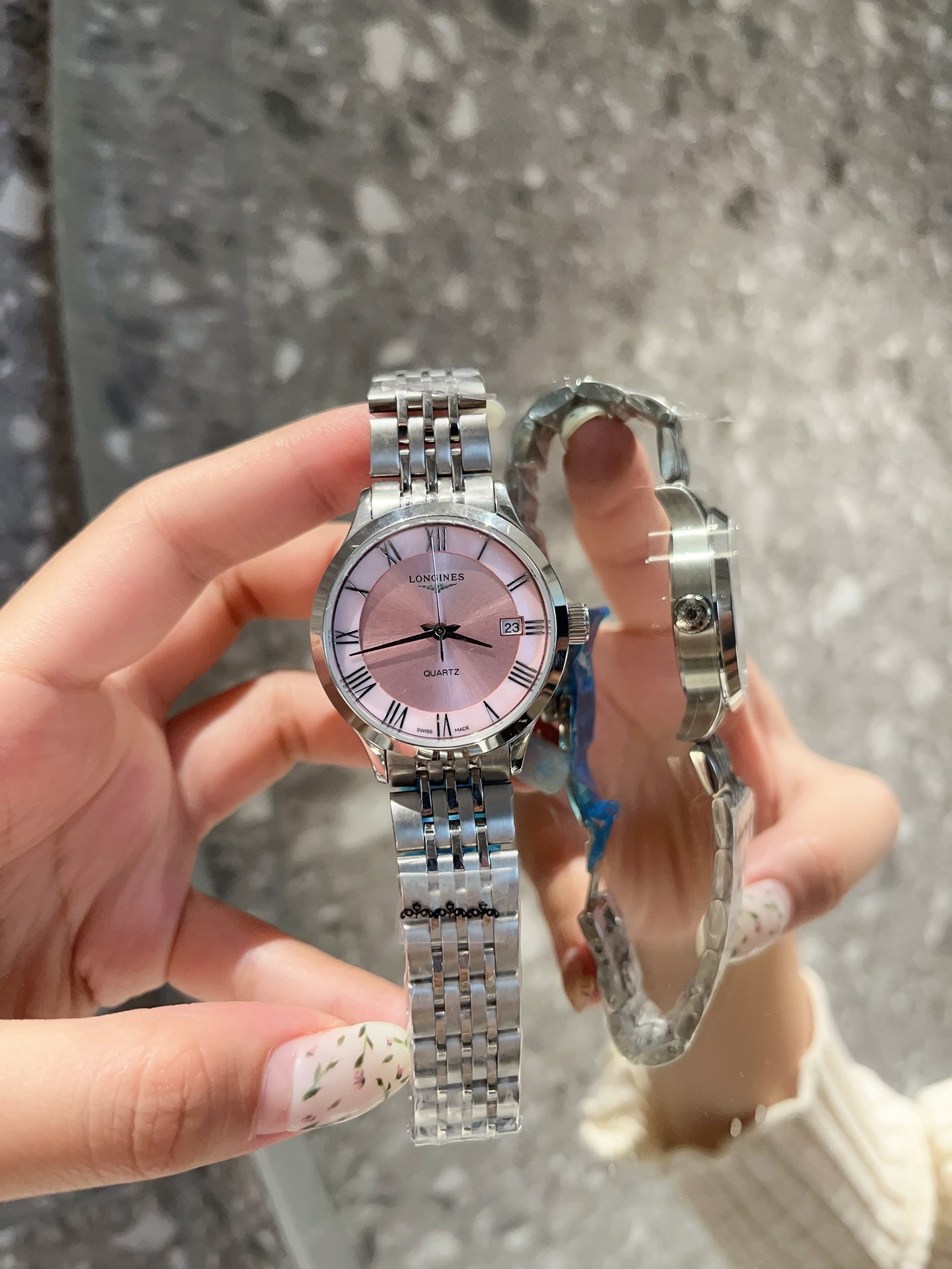 Longines 32mm Women Watch, Crystal Bezel Sapphire Glass Steel Band Dress Watch