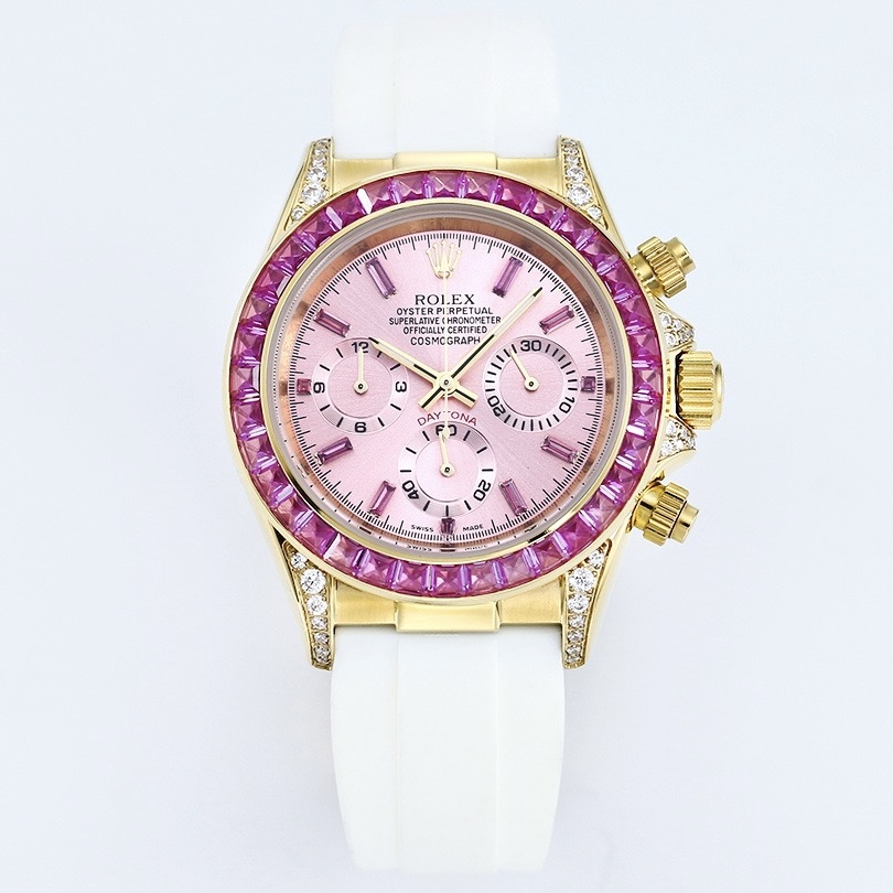 Rolex Cosmograph Daytona Super Clone Watch | Sakura Pink Dial, Pink Ruby Bezel, 43mm