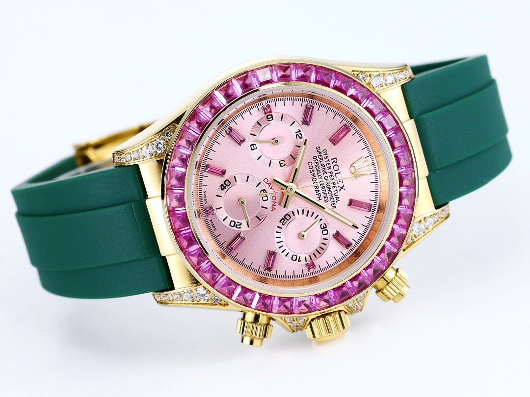 Rolex Cosmograph Daytona Super Clone Watch | Sakura Pink Dial, Pink Ruby Bezel, 43mm
