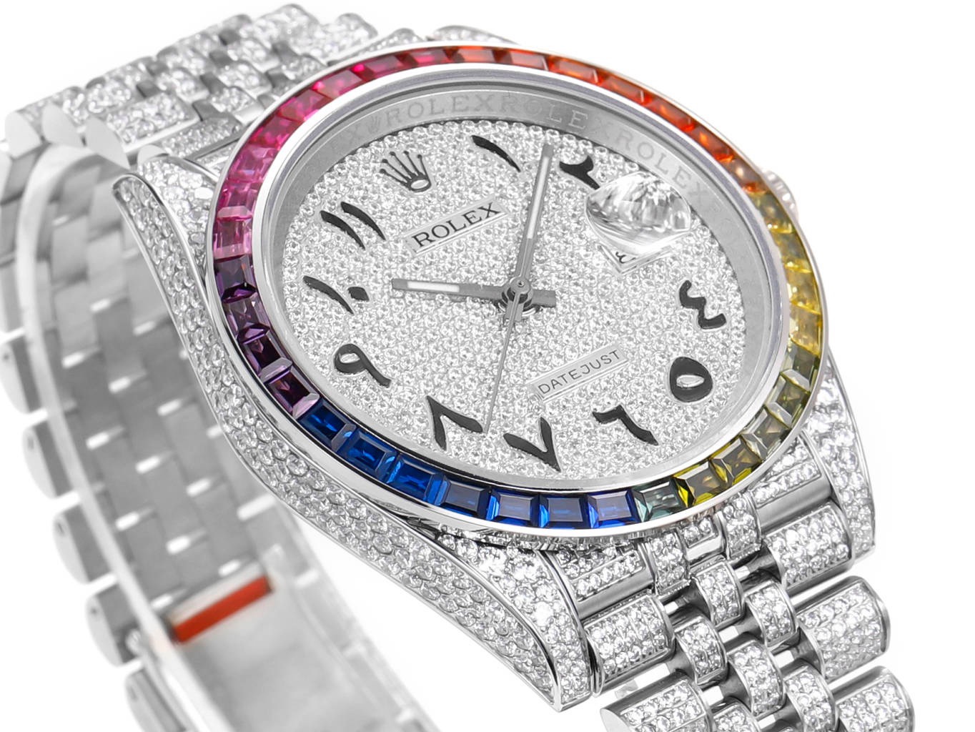 MS Factory Datejust 41mm Full‑Paved Diamond Watch 904L Steel 3235 Automatic Movement Rainbow Bezel