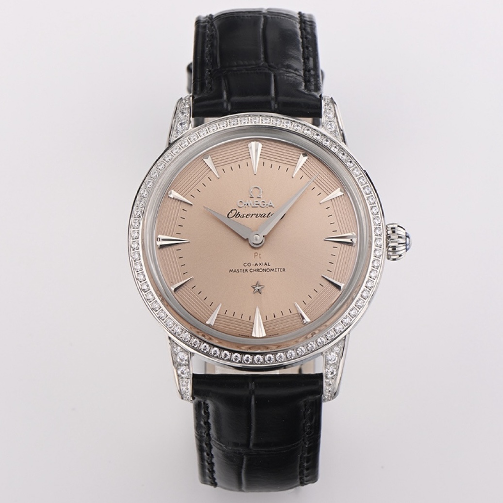 OMEGA Observatory Co‑Axial Master Chronometer Watch | Diamond Bezel, Genuine Leather Strap