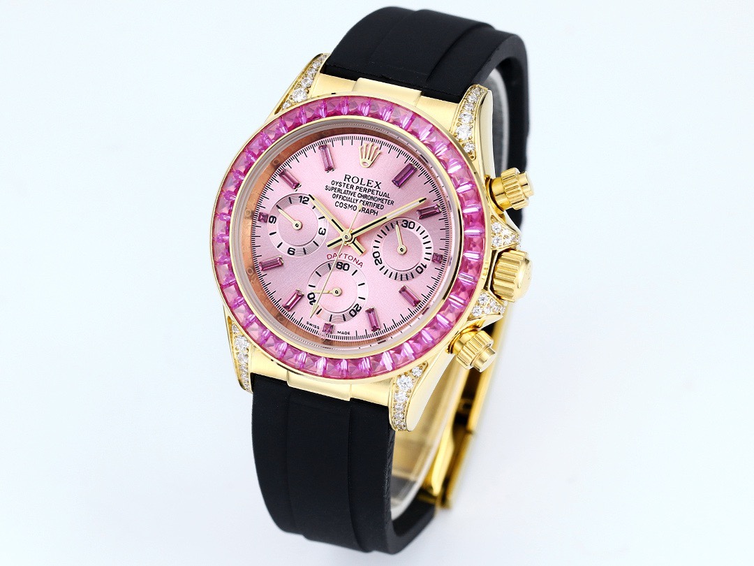 Rolex Cosmograph Daytona Super Clone Watch | Sakura Pink Dial, Pink Ruby Bezel, 43mm