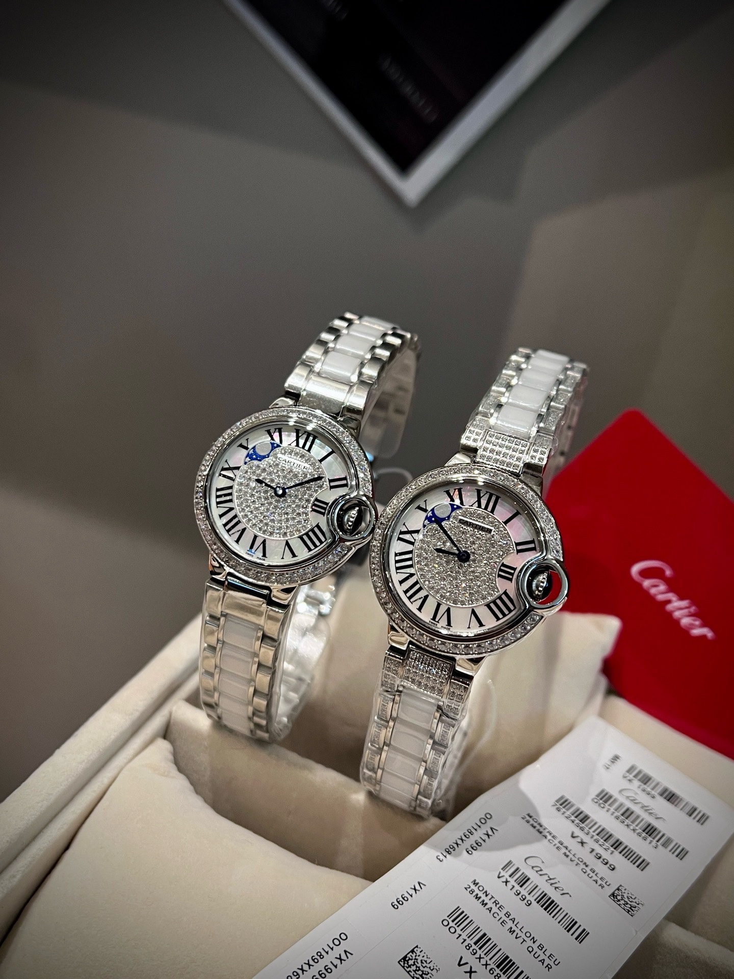 Cartier Ballon Bleu 33mm Women Watch, Fisheye Sapphire Crystal Diamond Dial Watch