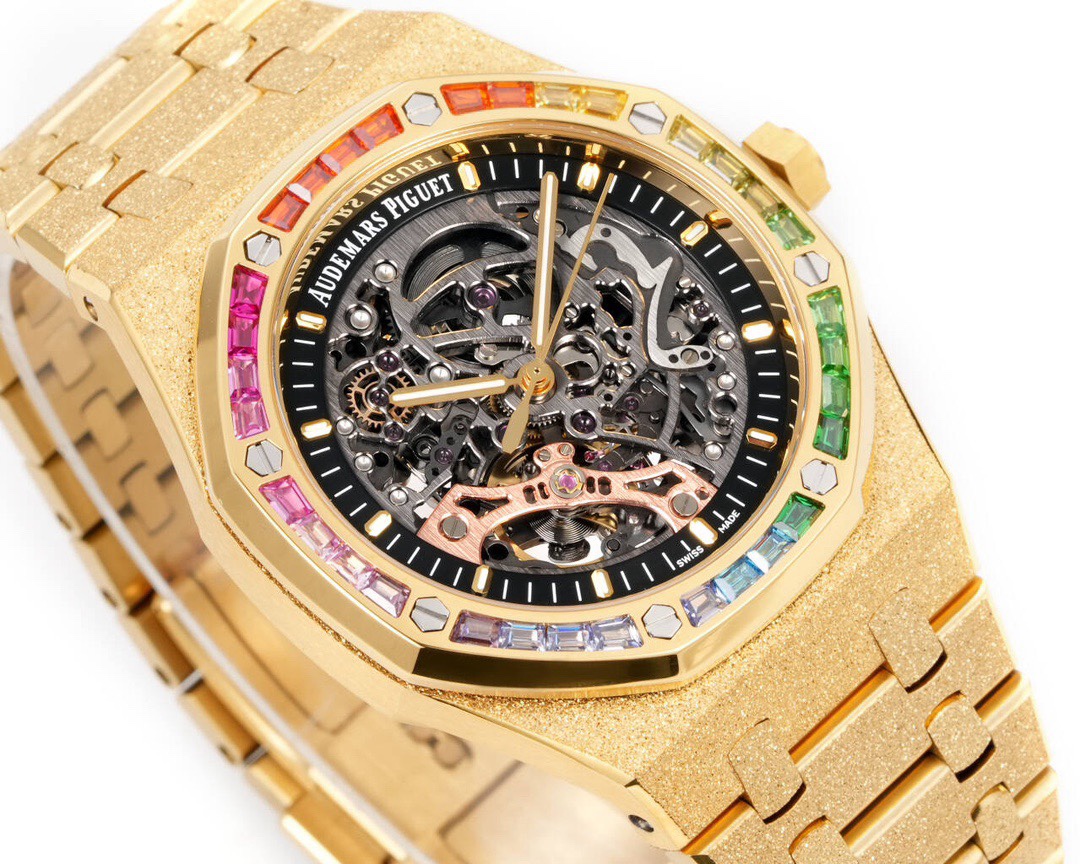 Audemars Piguet Royal Oak Skeleton Frosted Gold Rainbow Bezel AP2 Version