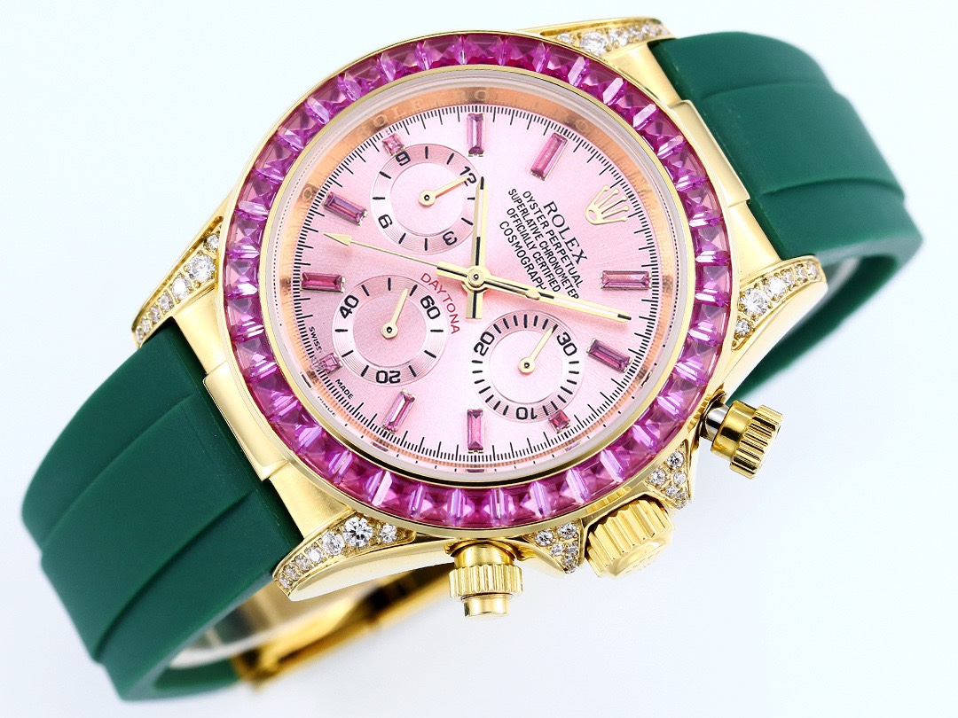 Rolex Cosmograph Daytona Super Clone Watch | Sakura Pink Dial, Pink Ruby Bezel, 43mm