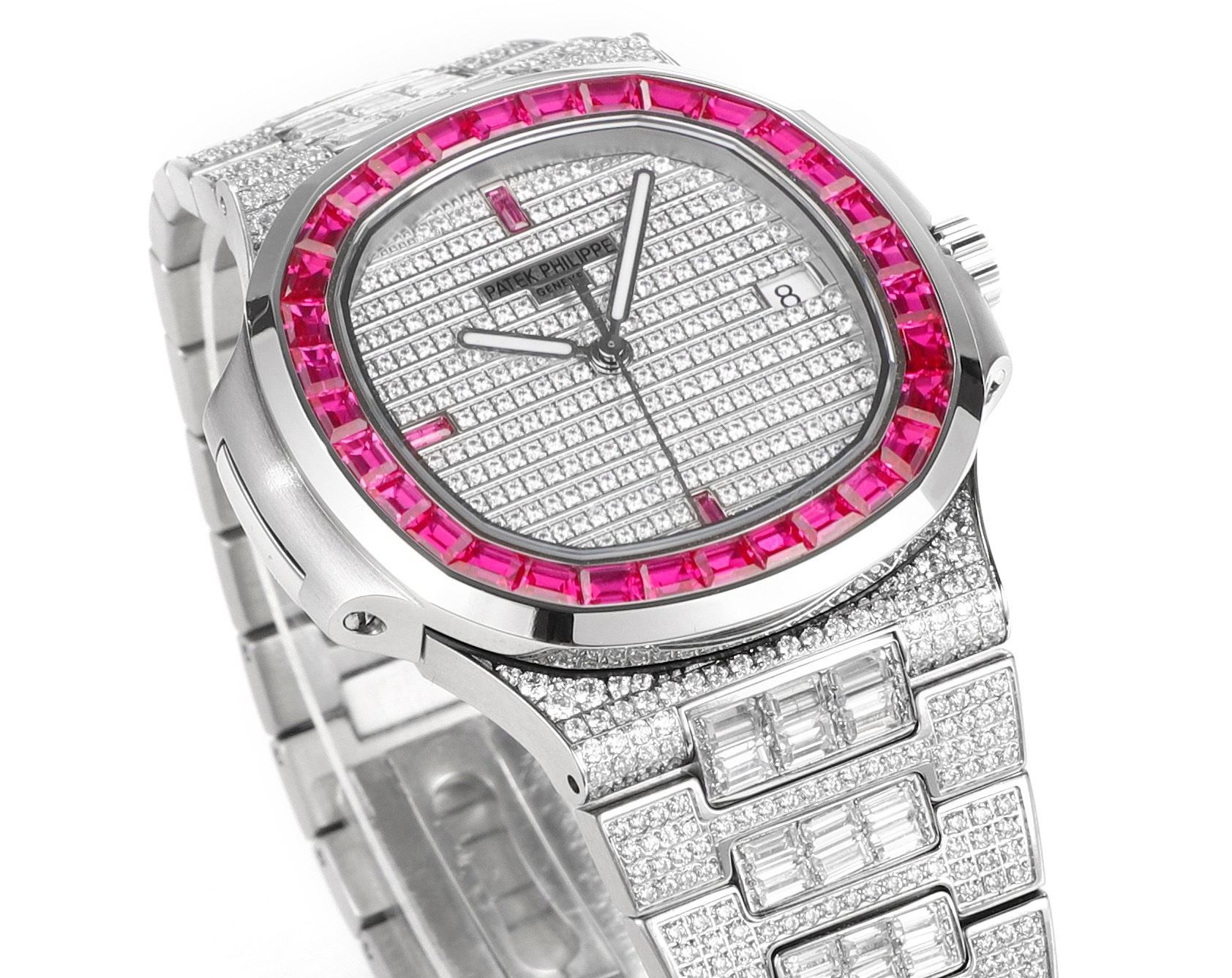 Patek Philippe Nautilus 40mm Full Diamond Automatic Watch | Cal.324 SC Movement Stainless Steel Bracelet