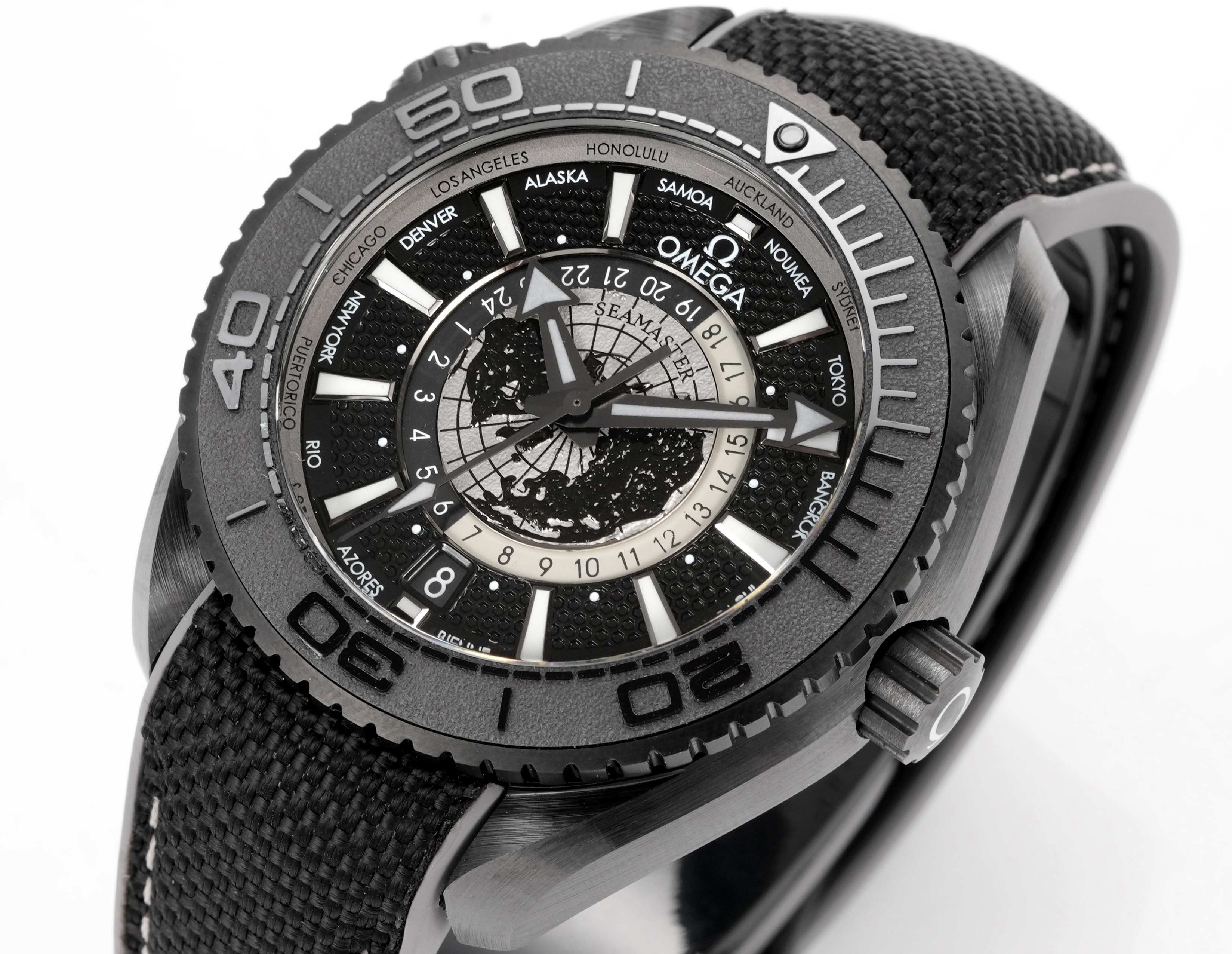 OMEGA Seamaster Planet Ocean 600M Worldtimer Full Black Ceramic Dive Watch