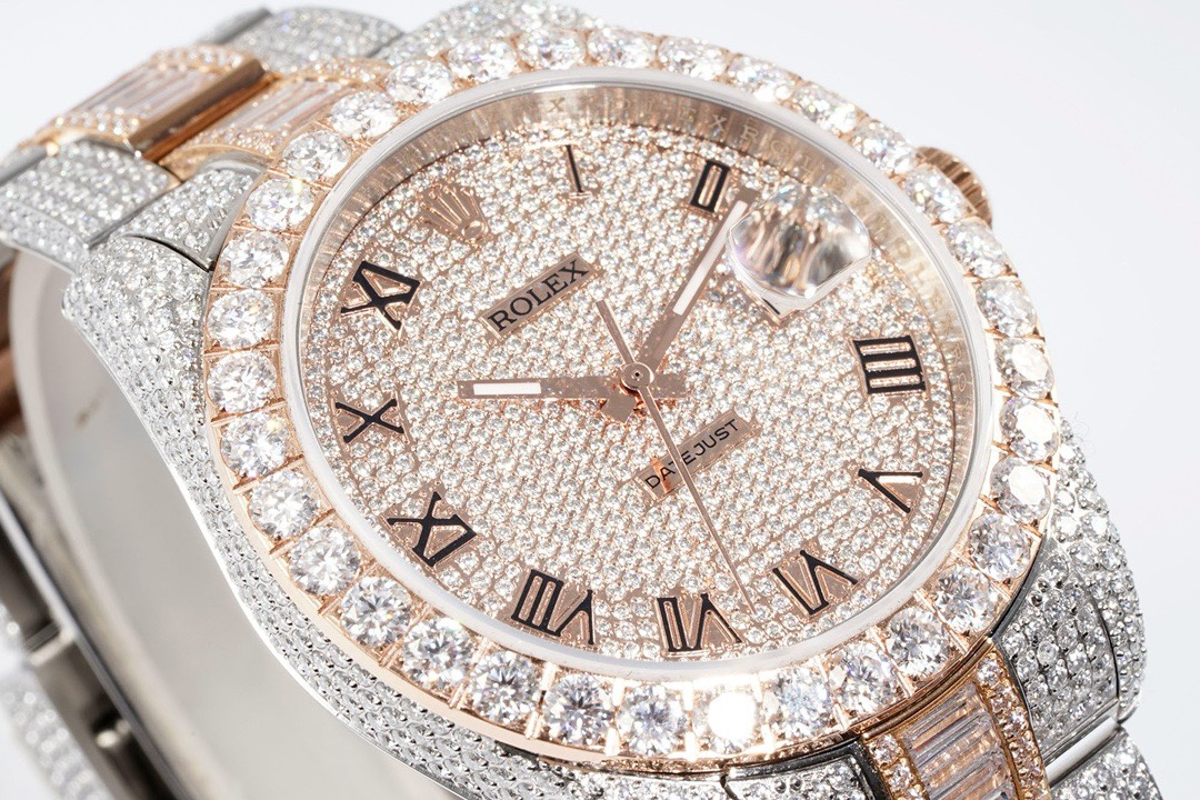 Rolex TW Factory Fully Iced‑Out Datejust 41mm Men Watch, Full Paved Stones, 2824 Automatic Movement