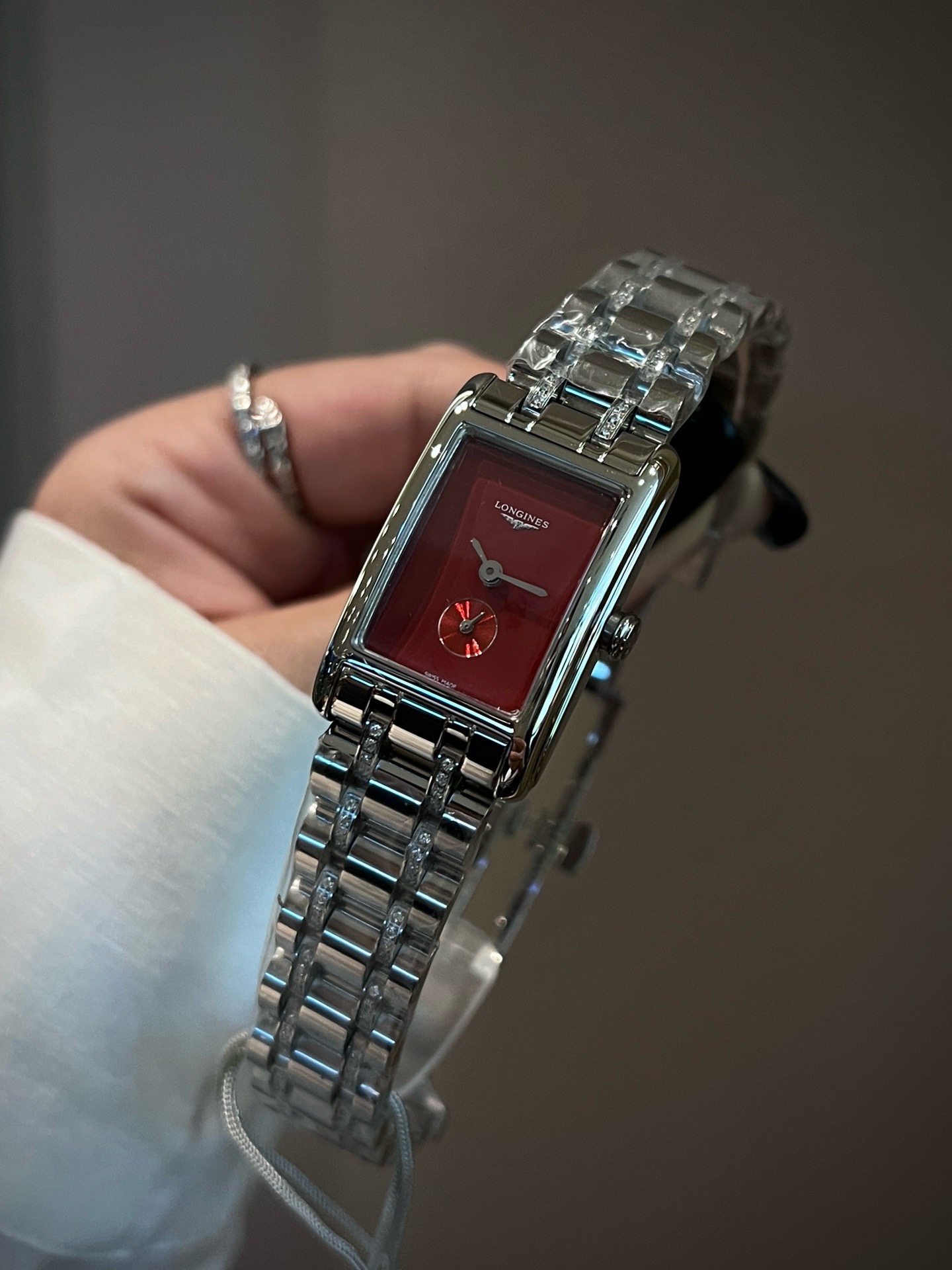 Longines DolceVita Rectangle Women Watch, Two-Hands Steel Band Luxury Dress Watch
