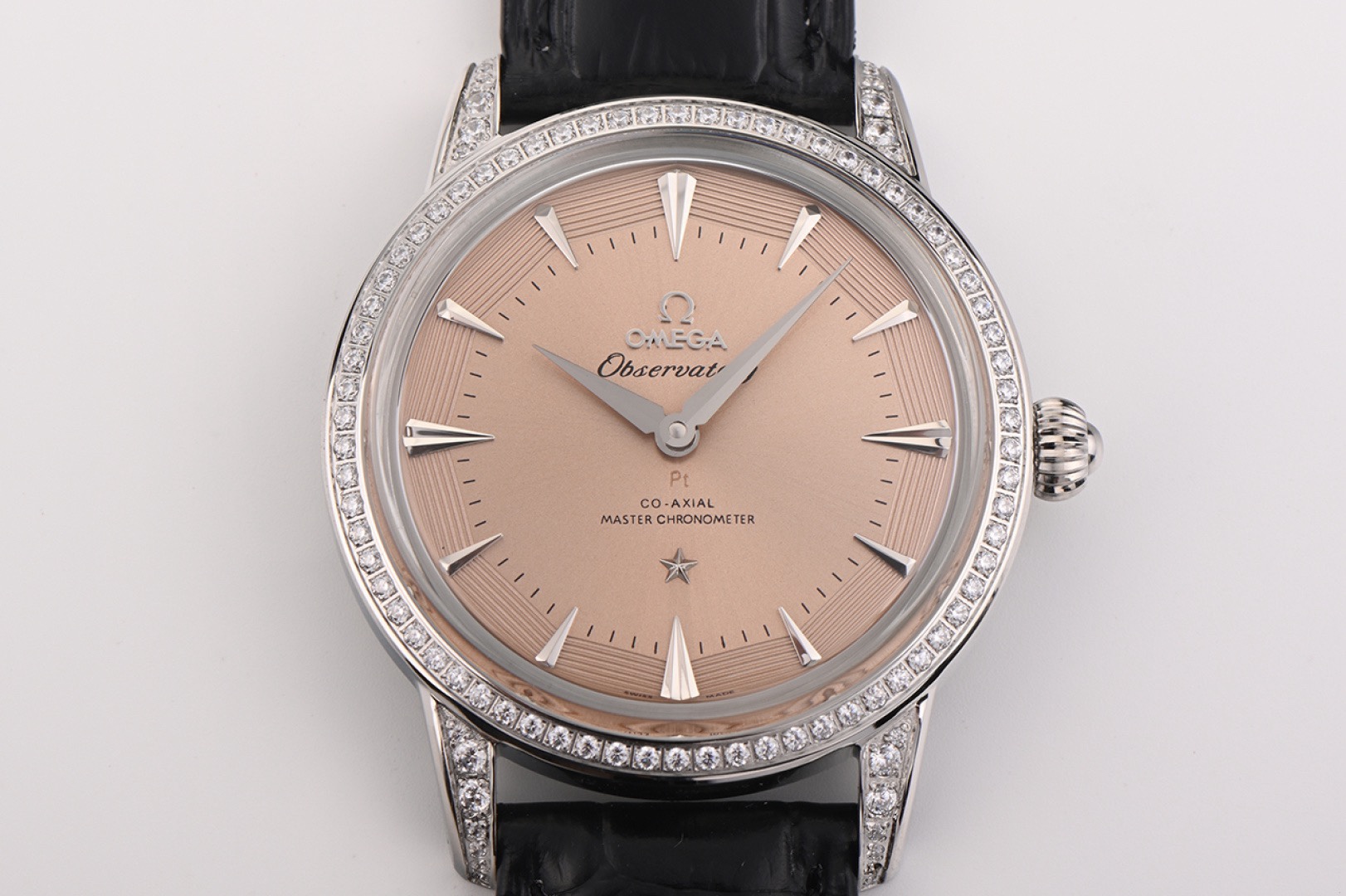 OMEGA Observatory Co‑Axial Master Chronometer Watch | Diamond Bezel, Genuine Leather Strap