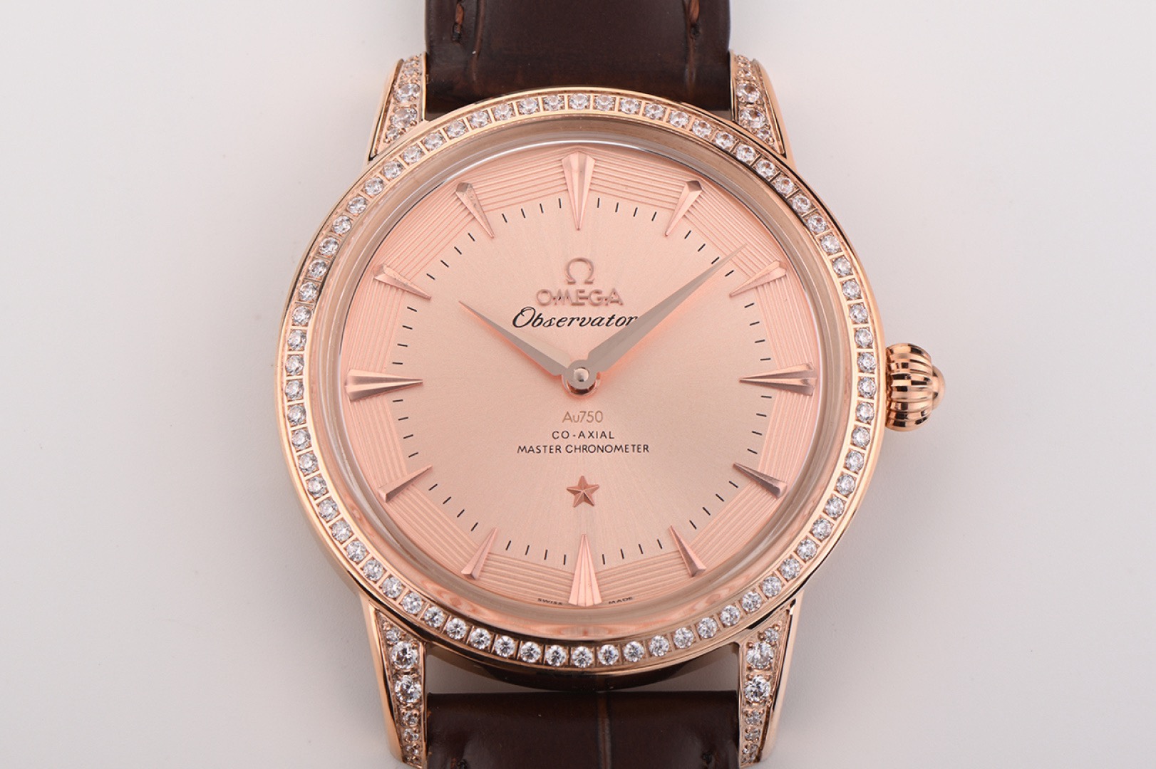 OMEGA Observatory Co‑Axial Master Chronometer Watch | Diamond Bezel, Genuine Leather Strap