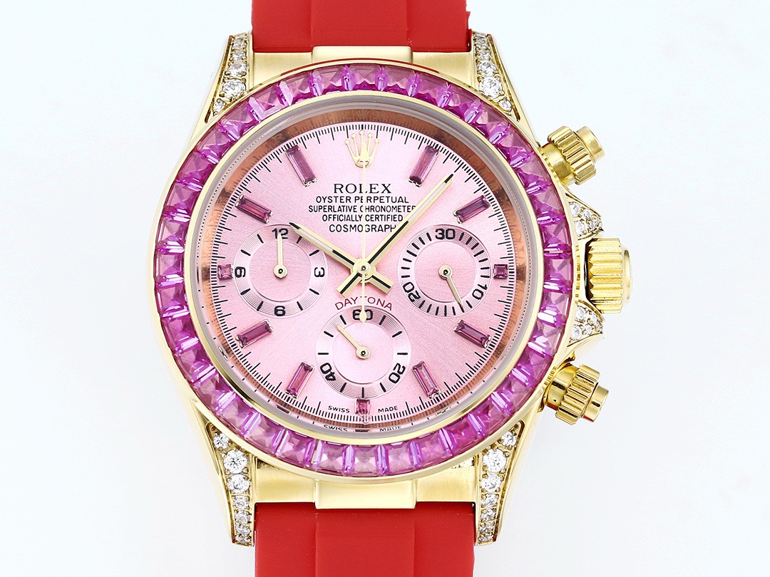 Rolex Cosmograph Daytona Super Clone Watch | Sakura Pink Dial, Pink Ruby Bezel, 43mm