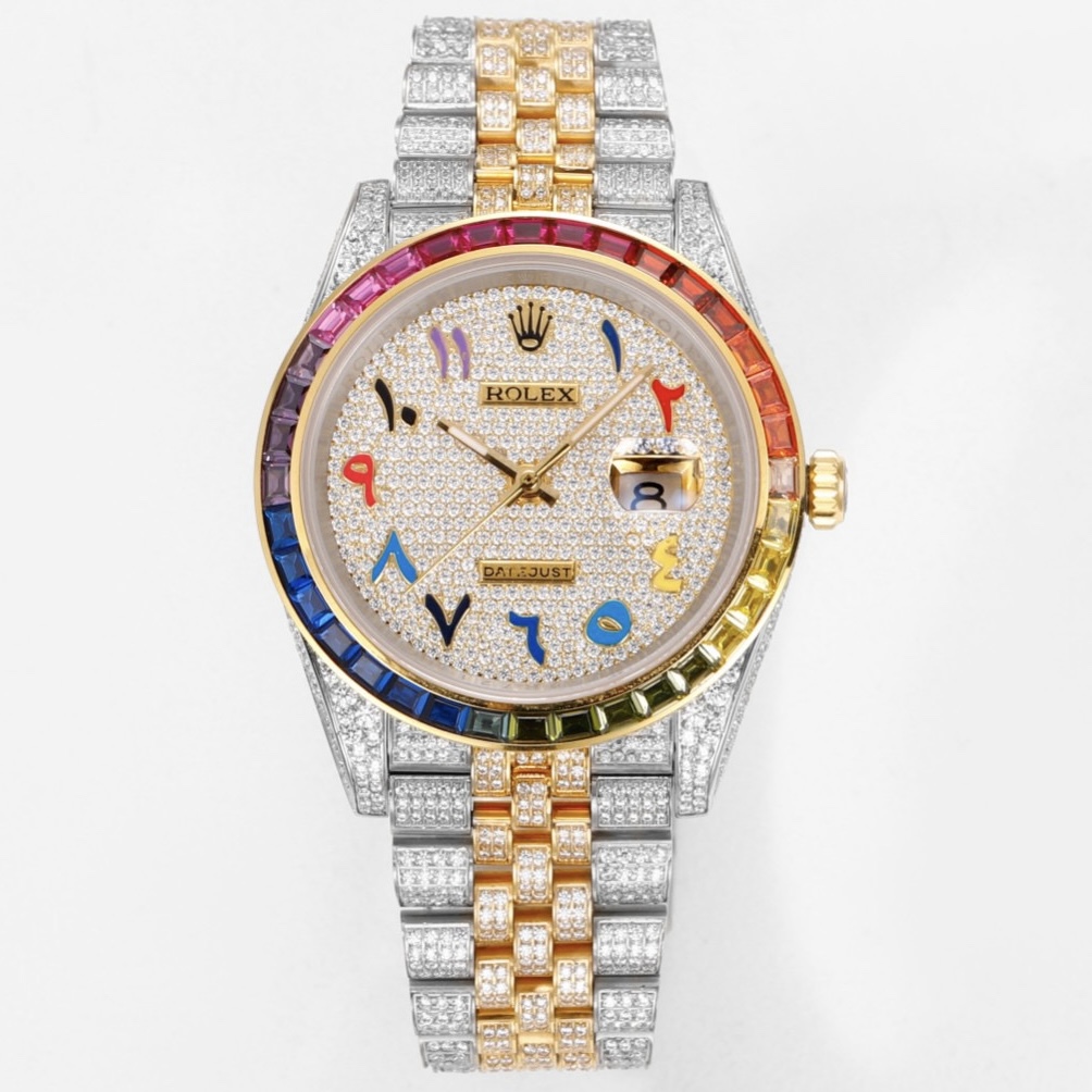 MS Factory Datejust 41mm Full‑Paved Diamond Watch 904L Steel 3235 Automatic Movement Rainbow Bezel