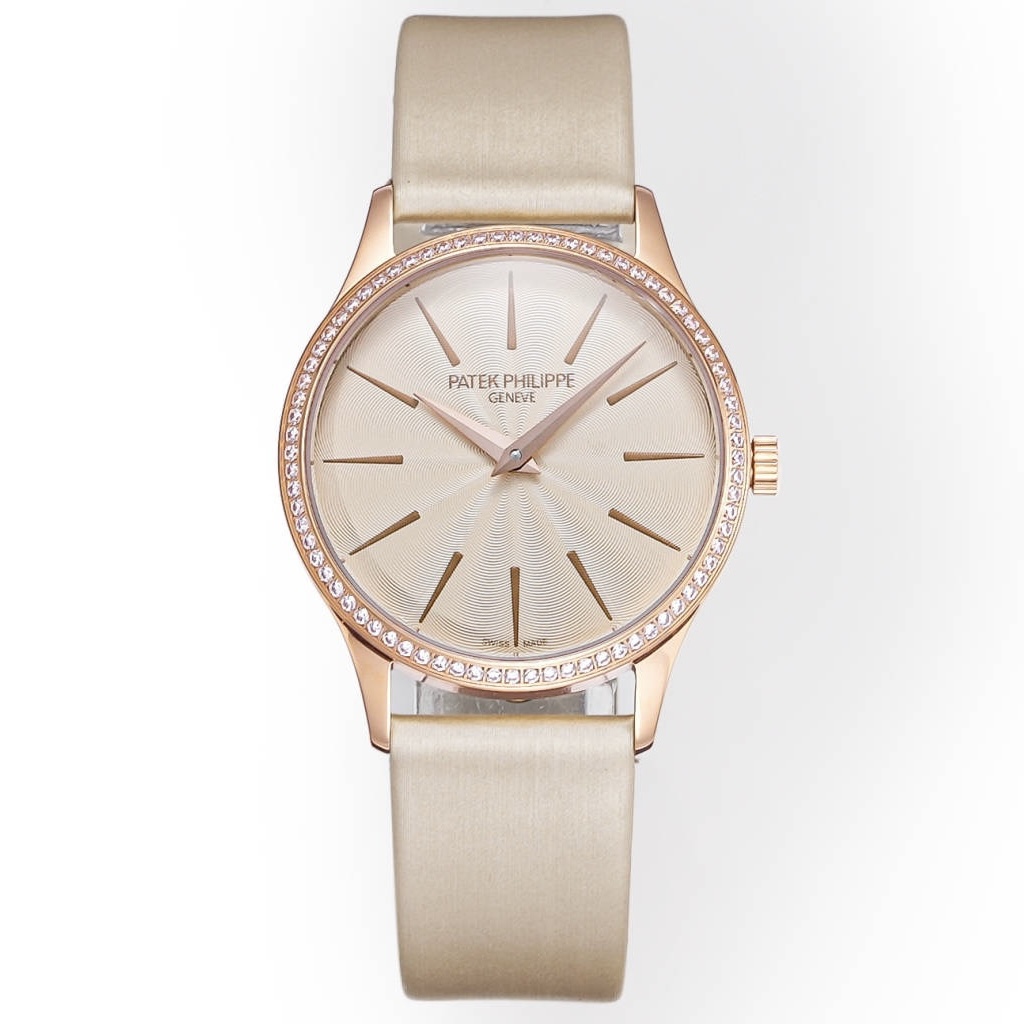 Patek Philippe Calatrava Ladies Watch 35mm | Slim Cal.240 Automatic Guilloché Dial Watch
