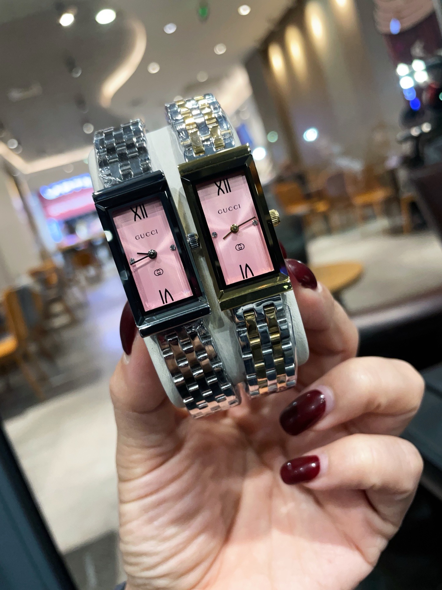 Gucci G-Frame Rectangle Ladies Watch Roman Numeral Dial Stainless Steel Bracelet Women Wristwatch