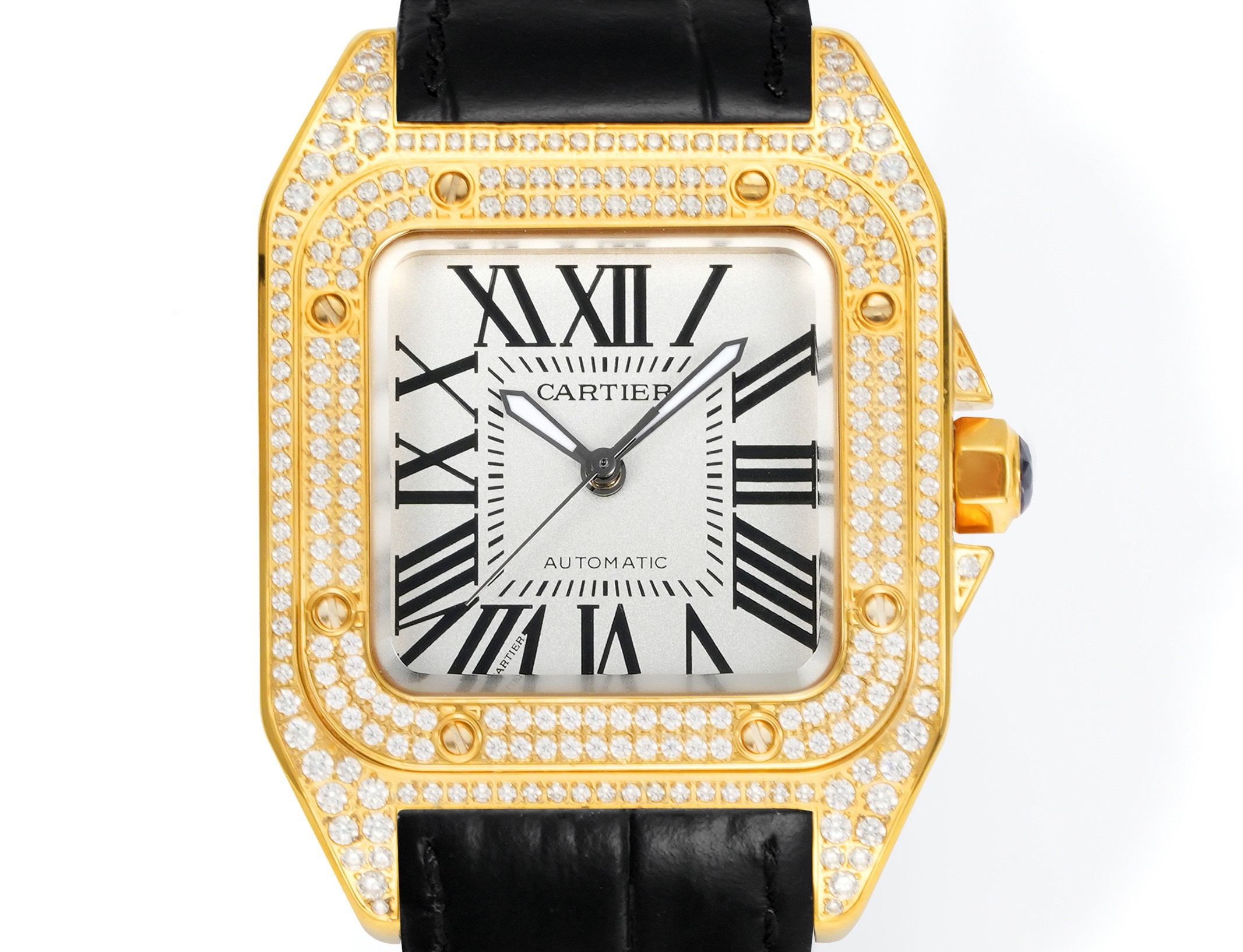 Cartier Santos 100th Anniversary Ladies Watch, Full Paved Diamond Bezel, 35.6mm