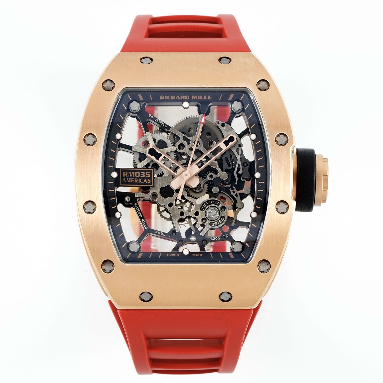 Richard Mille RM035 Americas Hollow Tonneau Mechanical Watch Magnesium Alloy Rubber Strap Multi Colors