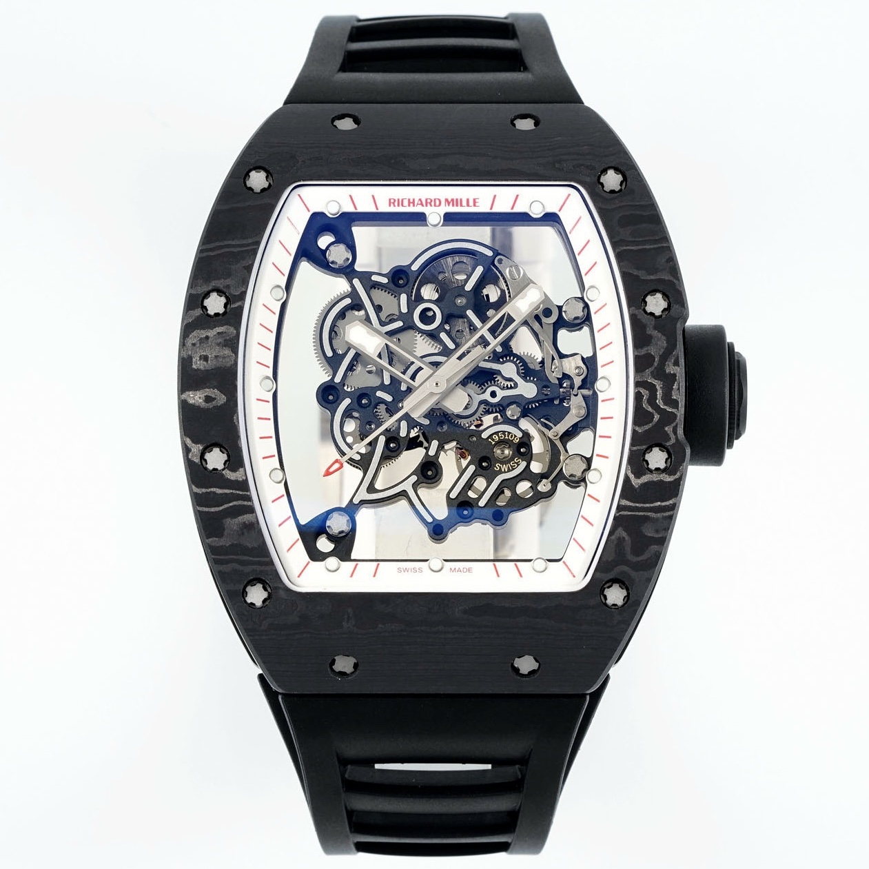 Richard Mille RM055 Tonneau Hollow Automatic Watch Light 74.3g FKM Rubber Strap