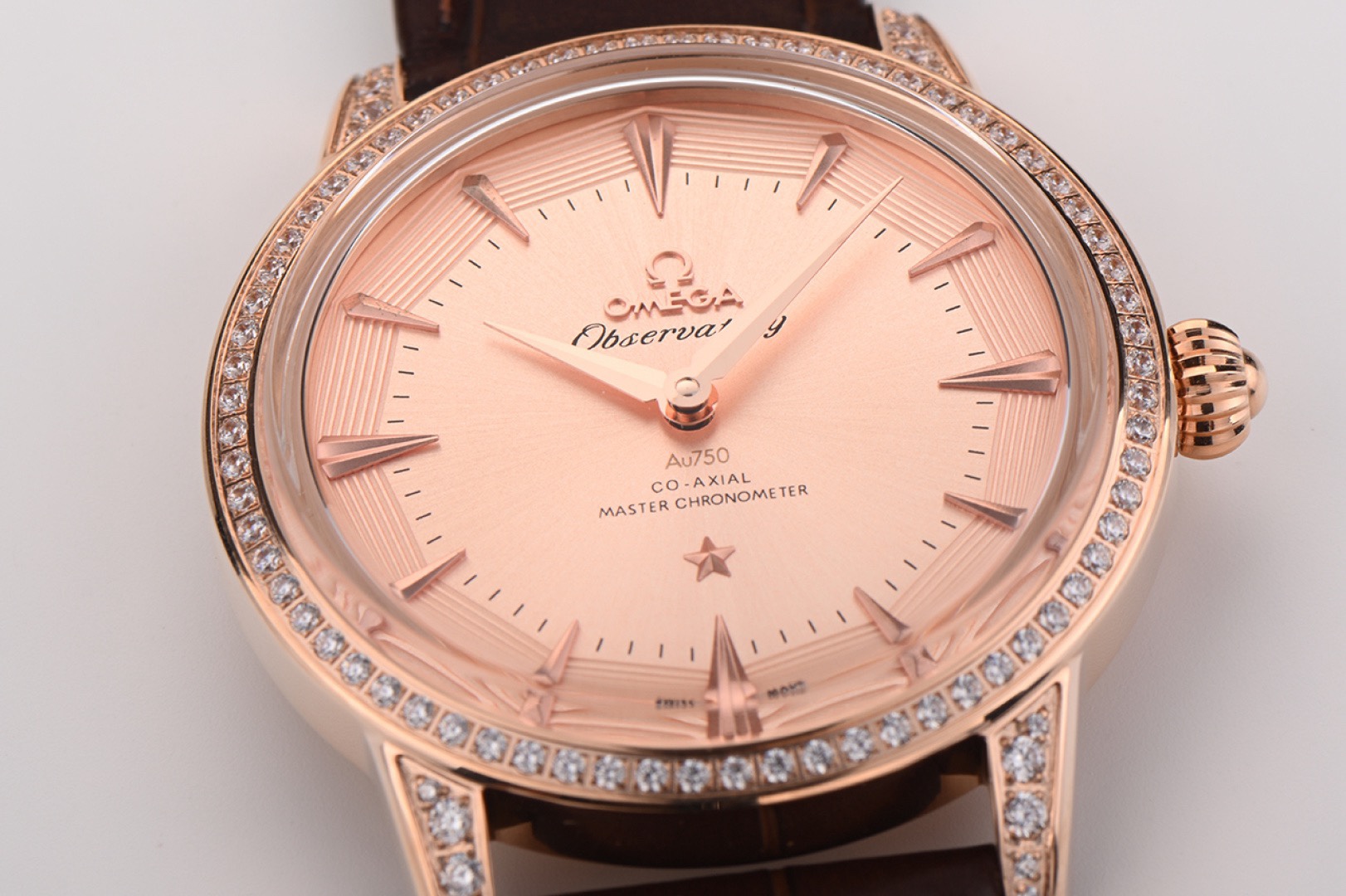 OMEGA Observatory Co‑Axial Master Chronometer Watch | Diamond Bezel, Genuine Leather Strap