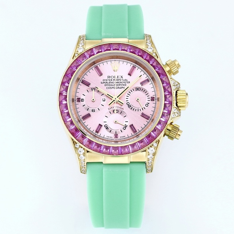 Rolex Cosmograph Daytona Super Clone Watch | Sakura Pink Dial, Pink Ruby Bezel, 43mm