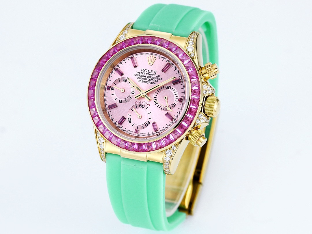 Rolex Cosmograph Daytona Super Clone Watch | Sakura Pink Dial, Pink Ruby Bezel, 43mm