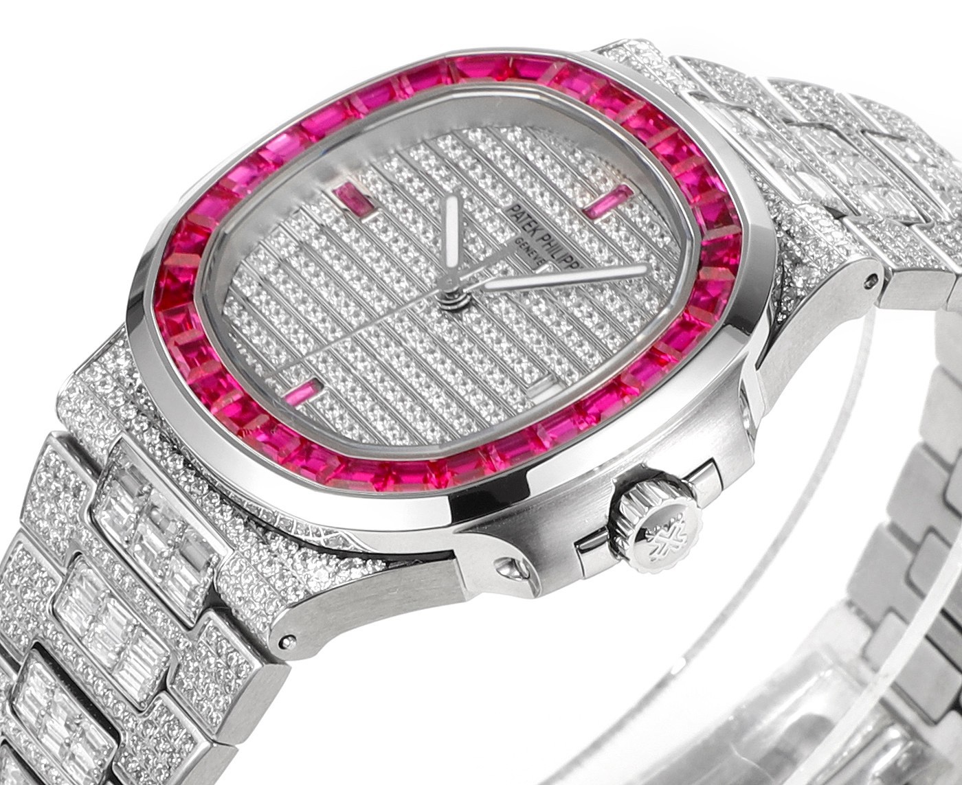 Patek Philippe Nautilus 40mm Full Diamond Automatic Watch | Cal.324 SC Movement Stainless Steel Bracelet