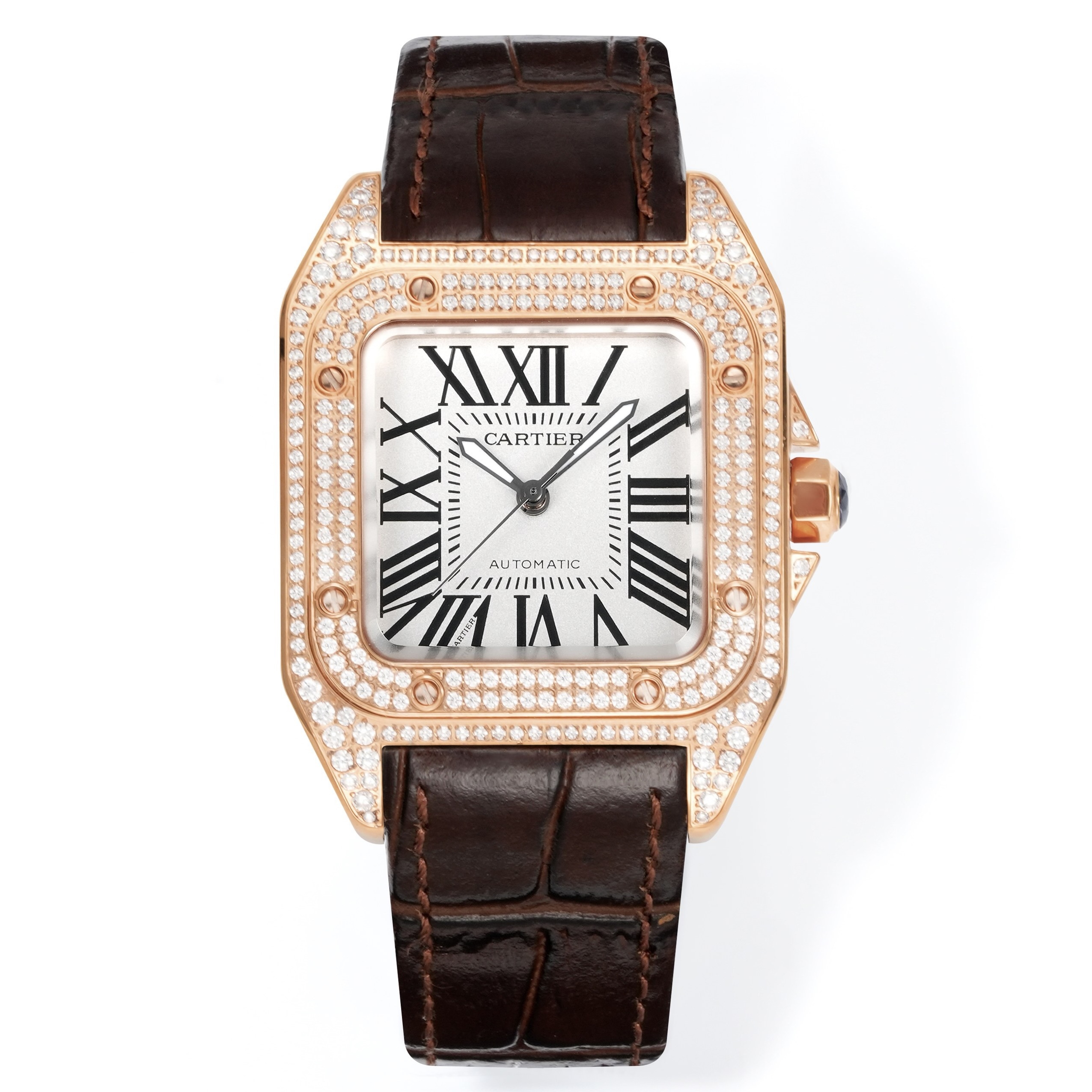 Cartier Santos 100th Anniversary Ladies Watch, Full Paved Diamond Bezel, 35.6mm
