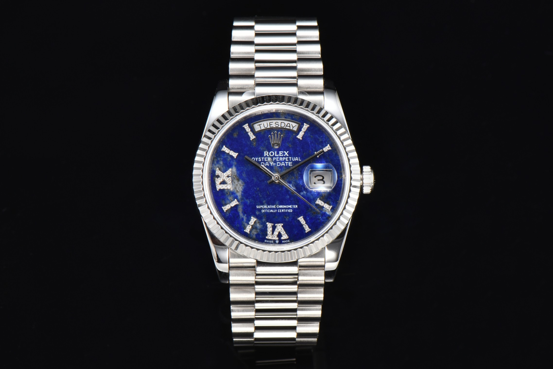Rolex Day-Date 36 Hidden 6 Diamond Roman Markers | CS Factory Natural Gemstone Dial 904L Steel Watch