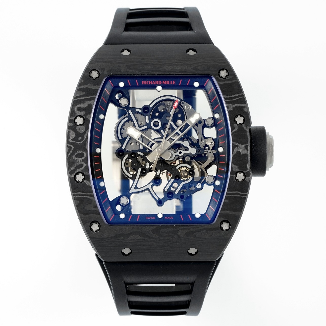 Richard Mille RM055 Tonneau Hollow Automatic Watch Light 74.3g FKM Rubber Strap