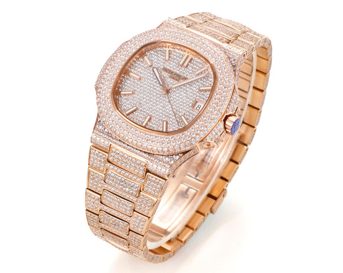 Patek Philippe Nautilus 40mm Full Diamond Automatic Watch | Cal.324 SC Movement Stainless Steel Bracelet