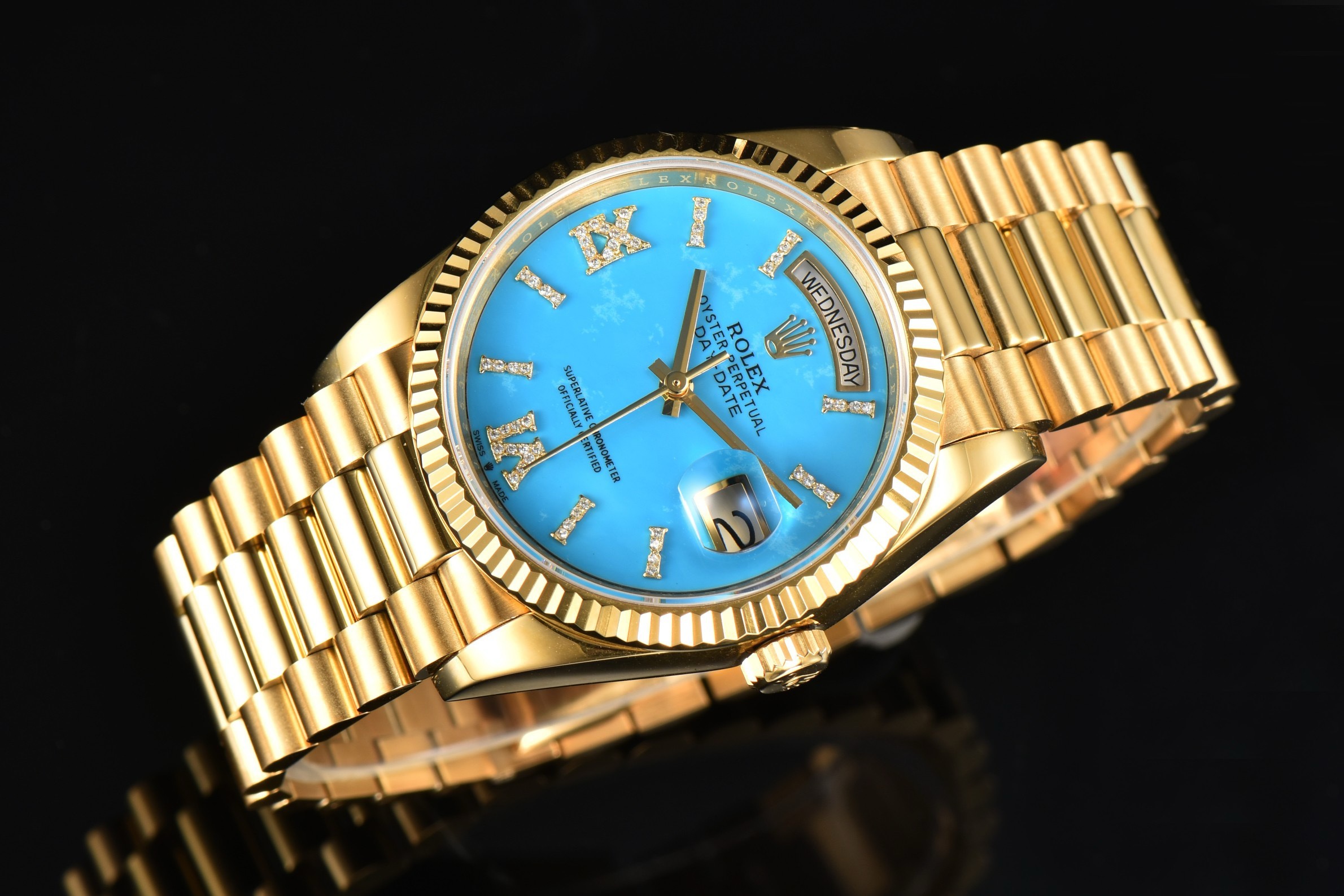 Rolex Day-Date 36 Hidden 6 Diamond Roman Markers | CS Factory Natural Gemstone Dial 904L Steel Watch