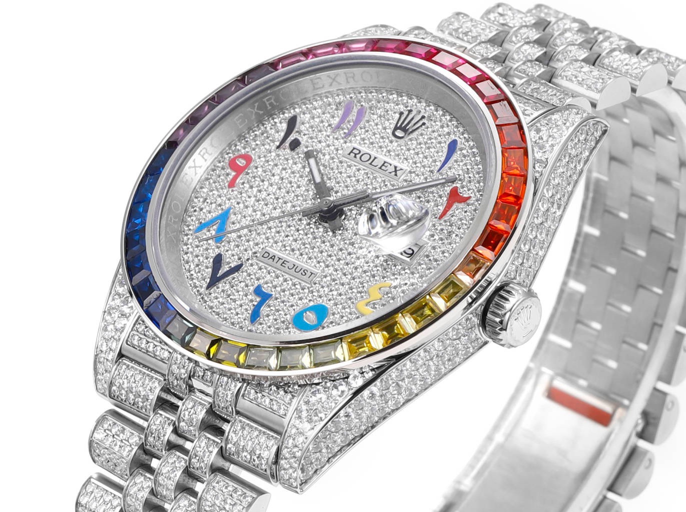 MS Factory Datejust 41mm Full‑Paved Diamond Watch 904L Steel 3235 Automatic Movement Rainbow Bezel