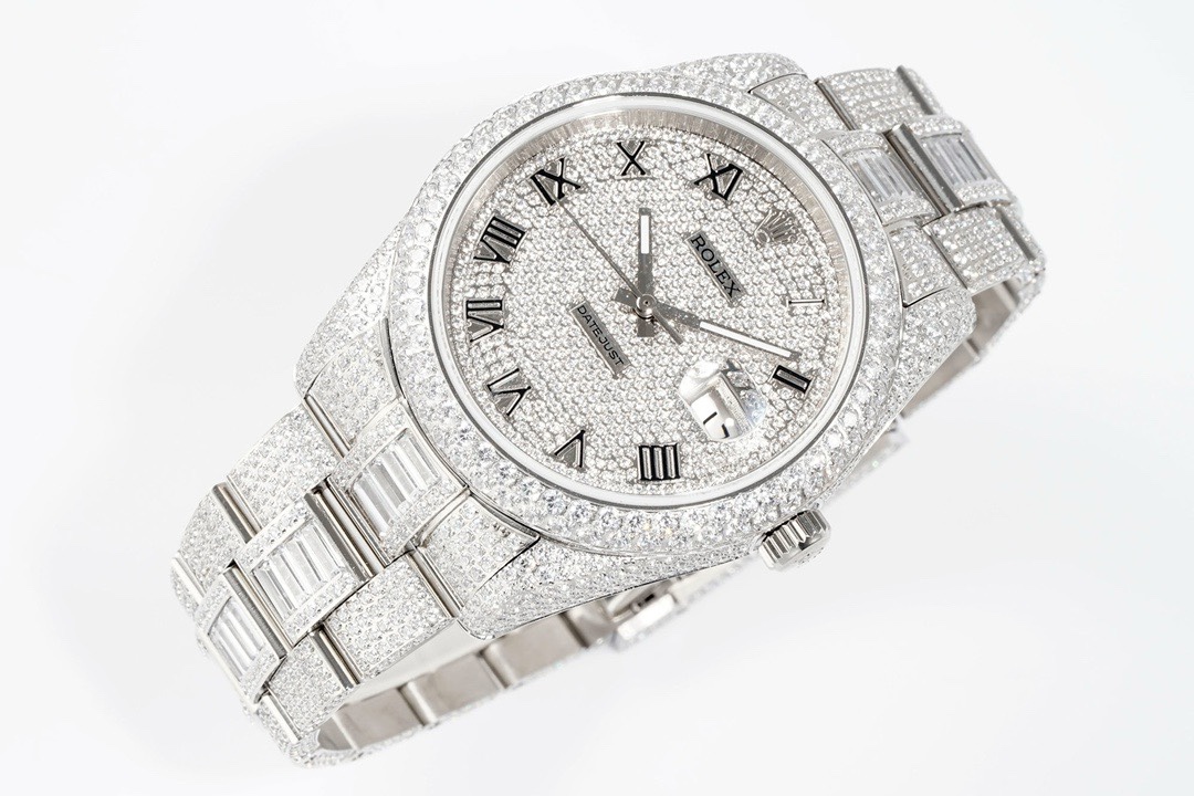 Rolex TW Factory Fully Iced‑Out Datejust 41mm Men Watch, Full Paved Stones, 2824 Automatic Movement