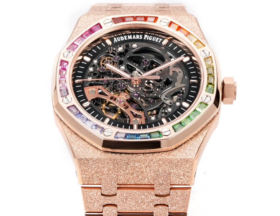 Audemars Piguet Royal Oak Skeleton Frosted Gold Rainbow Bezel AP2 Version