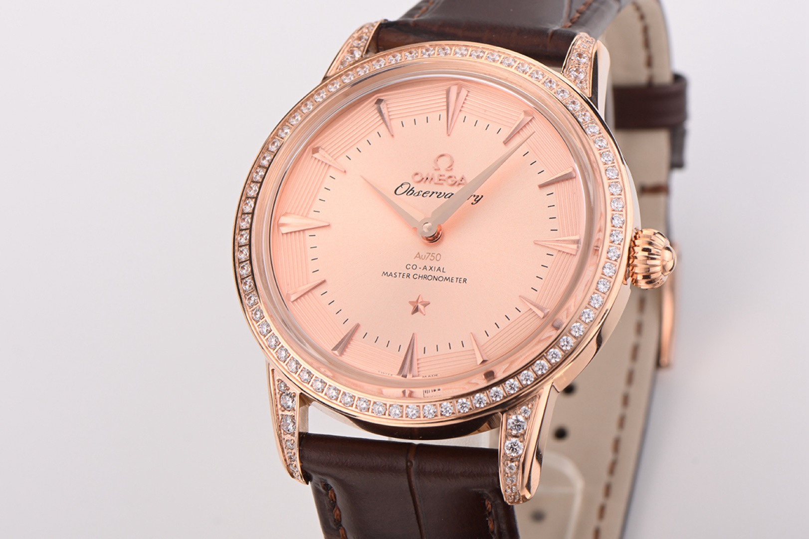 OMEGA Observatory Co‑Axial Master Chronometer Watch | Diamond Bezel, Genuine Leather Strap