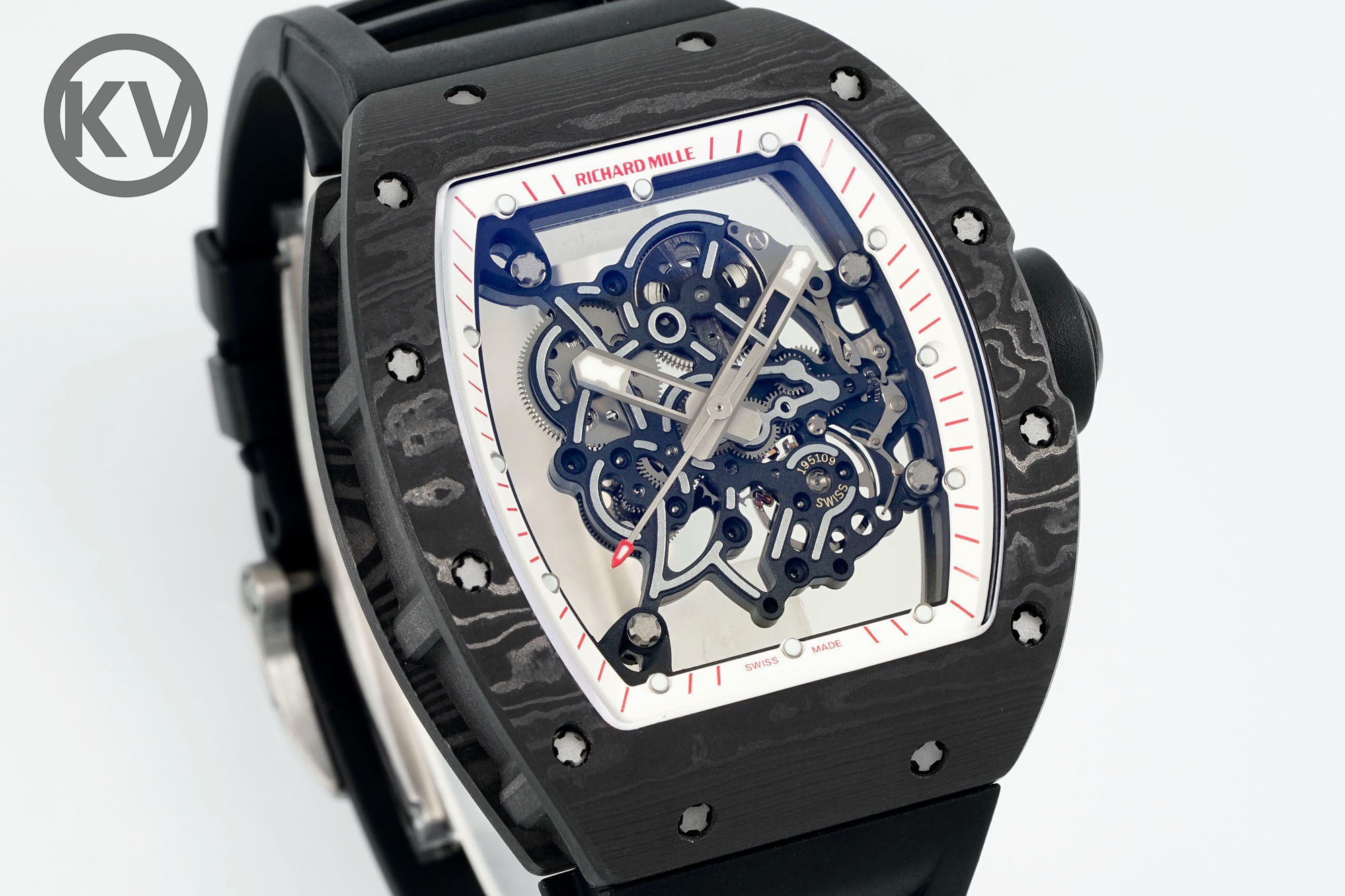 Richard Mille RM055 Tonneau Hollow Automatic Watch Light 74.3g FKM Rubber Strap