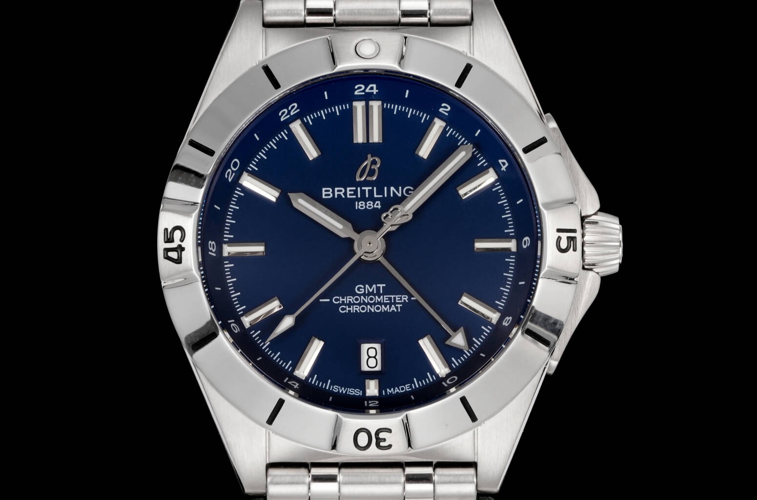 Breitling Chronomat GMT 40mm Automatic Steel Watch Multi‑Color Dial Bullet Bracelet