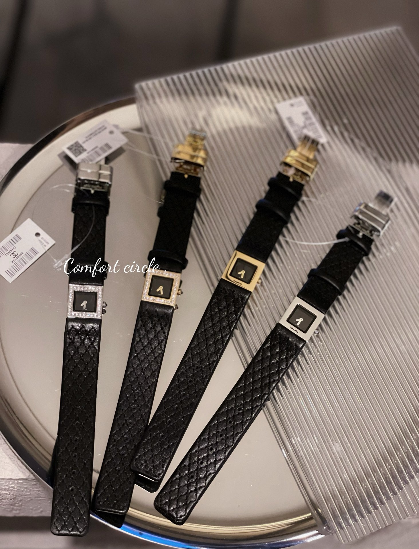 Chanel Vintage Square Women Watch, Classic Quilted Pattern Leather Band Elegant Watch
