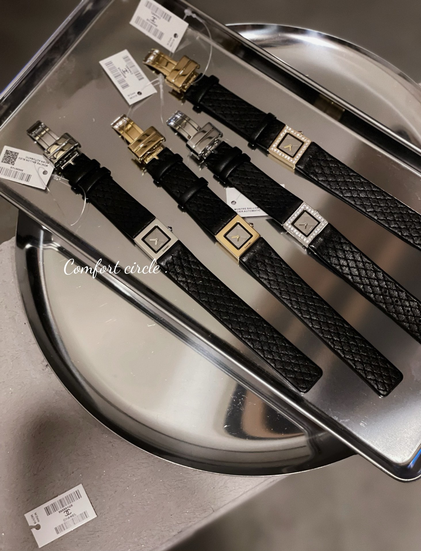 Chanel Vintage Square Women Watch, Classic Quilted Pattern Leather Band Elegant Watch