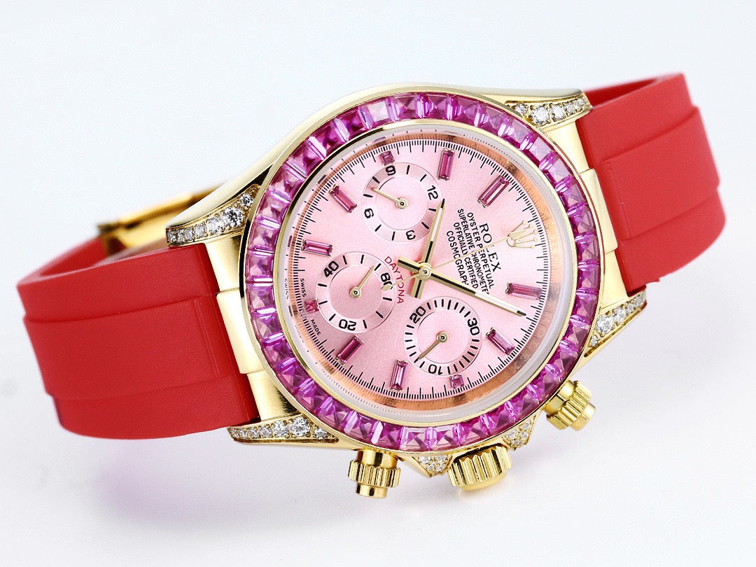 Rolex Cosmograph Daytona Super Clone Watch | Sakura Pink Dial, Pink Ruby Bezel, 43mm