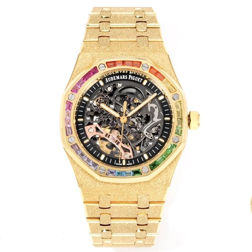 Audemars Piguet Royal Oak Skeleton Frosted Gold Rainbow Bezel AP2 Version