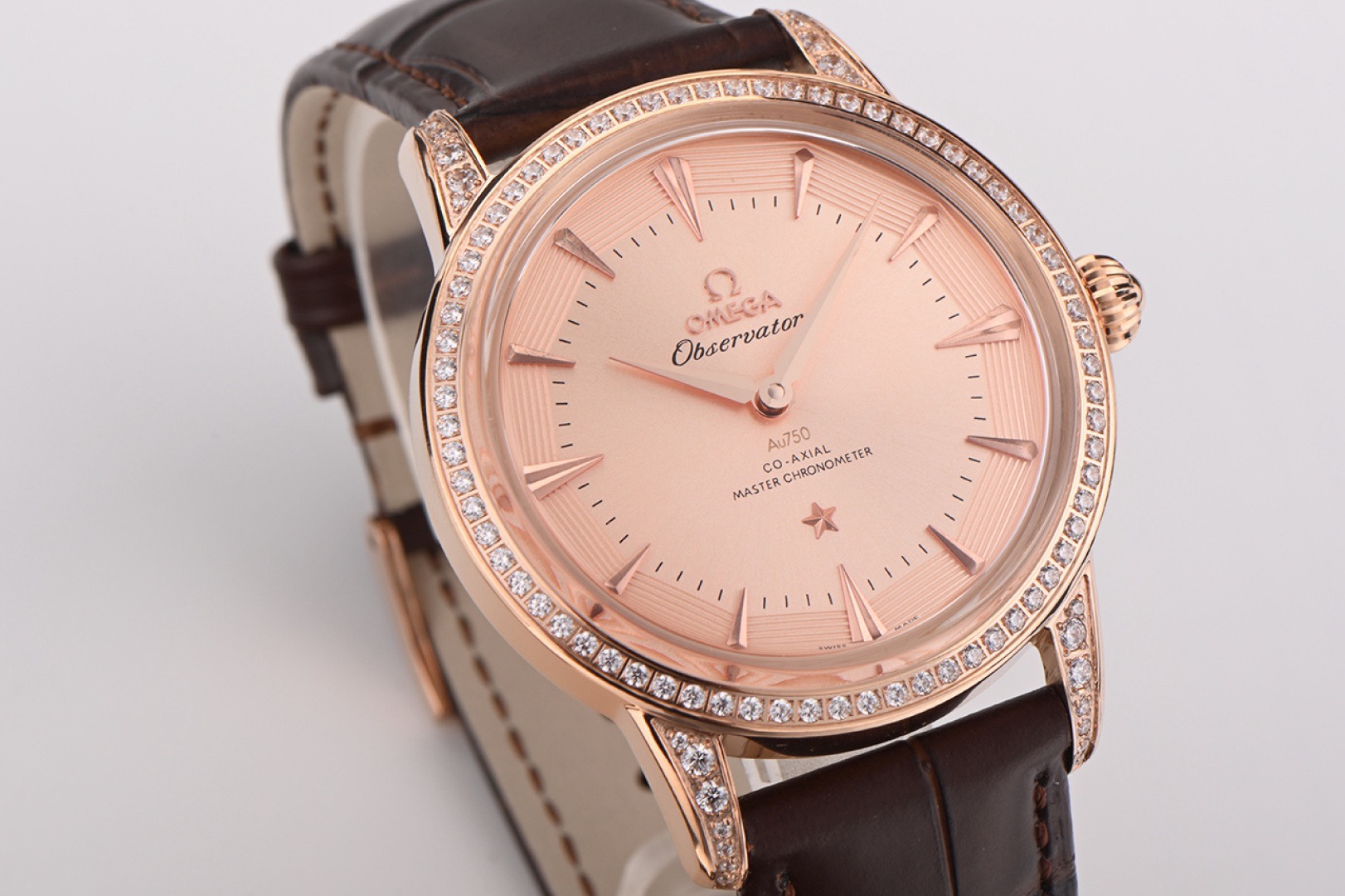 OMEGA Observatory Co‑Axial Master Chronometer Watch | Diamond Bezel, Genuine Leather Strap