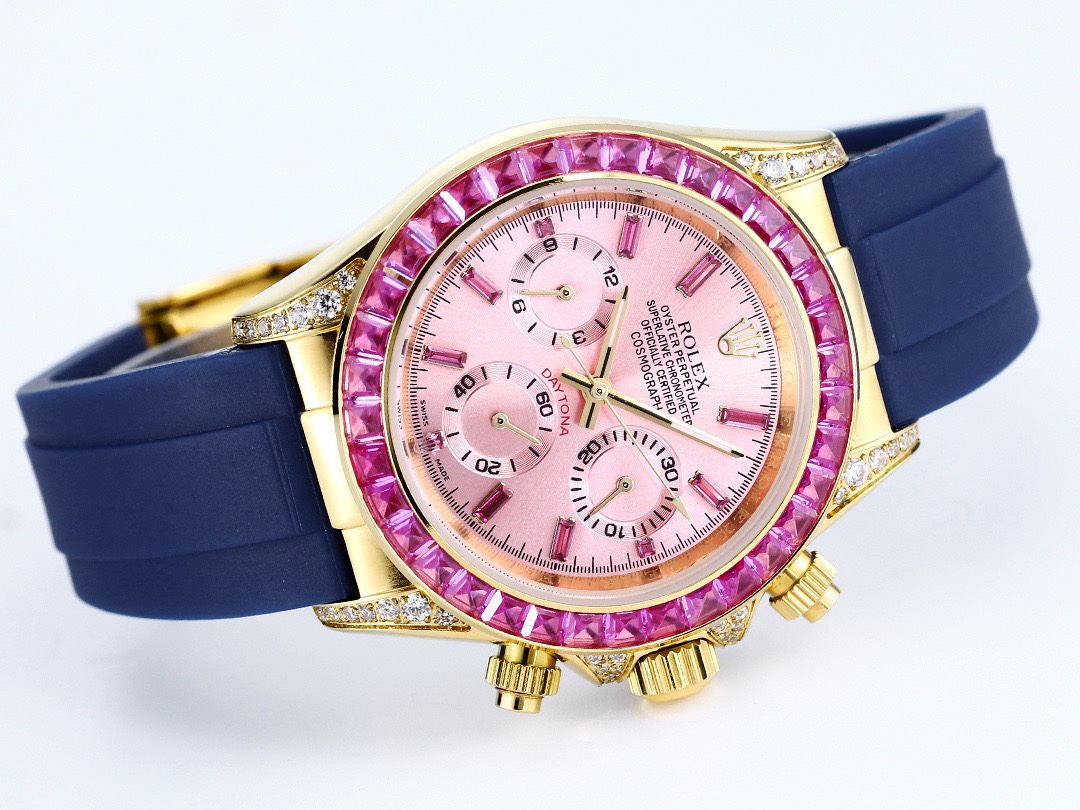Rolex Cosmograph Daytona Super Clone Watch | Sakura Pink Dial, Pink Ruby Bezel, 43mm
