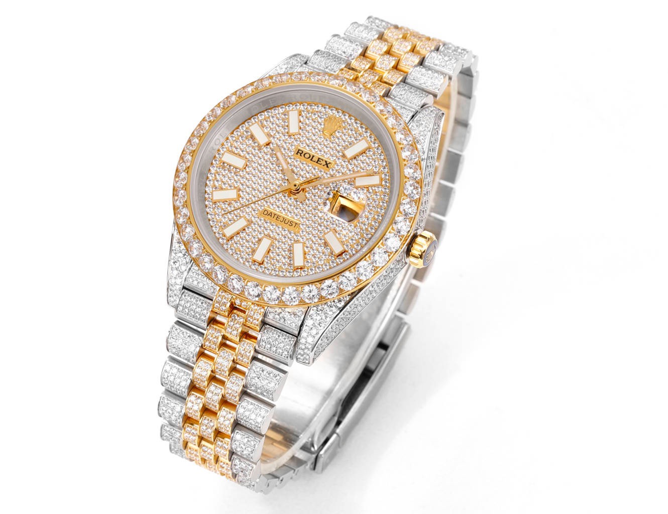 MS Factory Datejust 41mm Full‑Paved Diamond Watch 904L Steel 3235 Automatic Movement Rainbow Bezel