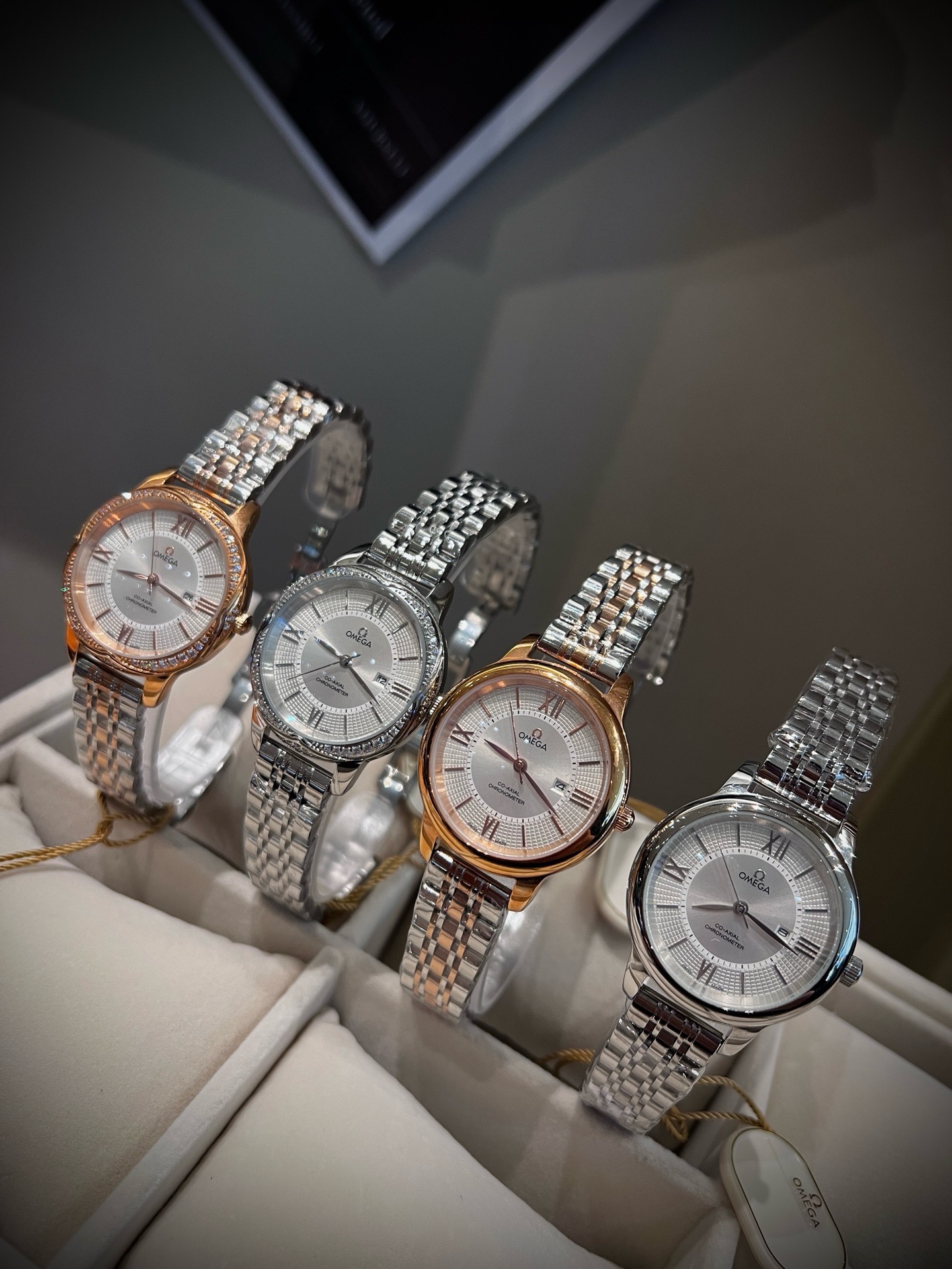 OMEGA Women Quartz Watch 35mm, Diamond Bezel Stainless Steel Watch