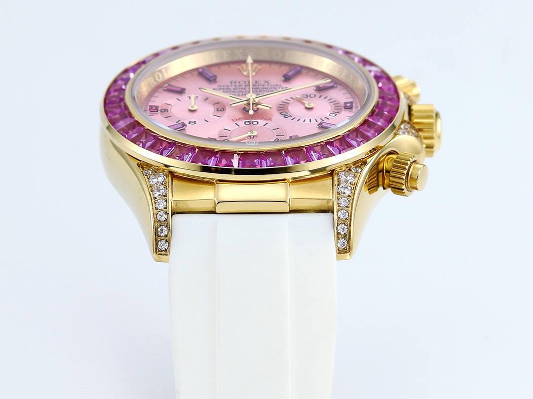 Rolex Cosmograph Daytona Super Clone Watch | Sakura Pink Dial, Pink Ruby Bezel, 43mm
