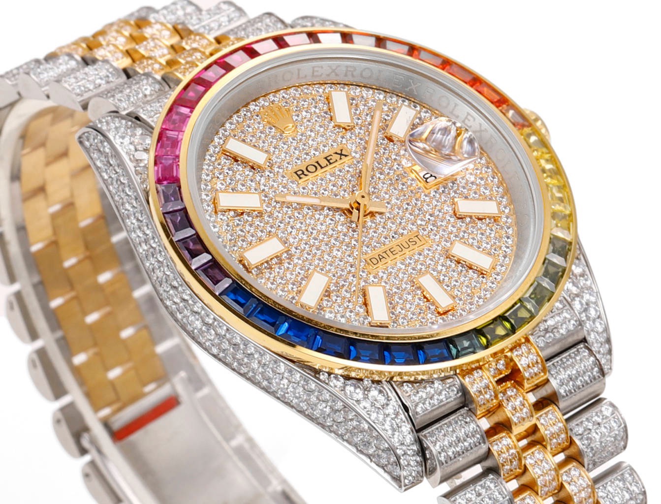 MS Factory Datejust 41mm Full‑Paved Diamond Watch 904L Steel 3235 Automatic Movement Rainbow Bezel